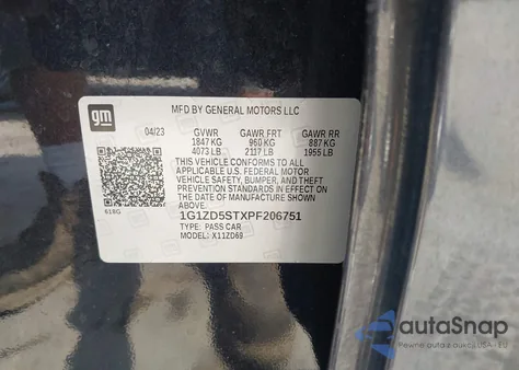 2023 Chevrolet Malibu Fwd 1Lt из США, поврежденный, VIN 1G1ZD5STXPF206751